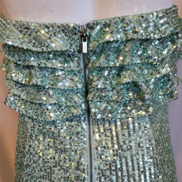 Free People Sparkle Dress Size 12 Mint Green Strapless Mini Ruffle Top NWOT - Picture 7 of 9